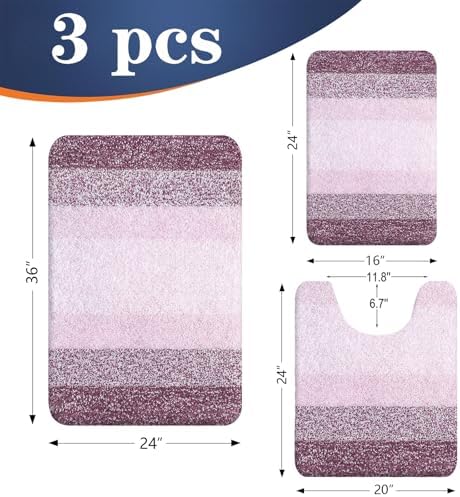 OLANLY Microfiber Bathroom Rugs Sets 3 Piece, 36"x24"+24"x16"+24"x20"