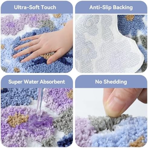 TRUEDAYS Floral Bath Mat, Cute Bath Mat for Bathroom, 32'' x 20'', Purple