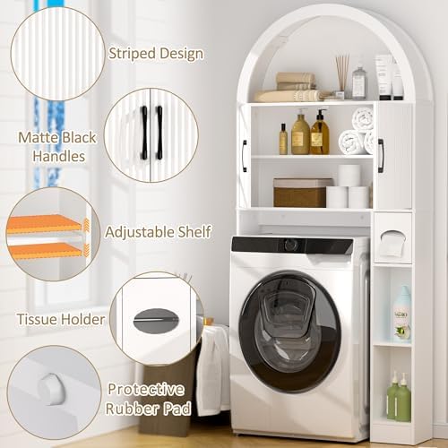 Spurgehom Over Toilet Storage Cabinet, Bathroom Arch Organizer, White