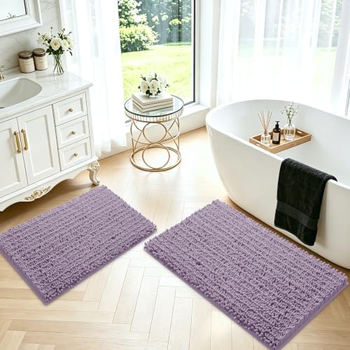 ACCUMTEK Upgrade Luxury 2 Piece Lavender Toilet Bathroom Rug Mat 32"x20"+24"x17", Ultra Soft Thick Absorbent Bath Mats, Non Slip Chenille Toilet Mat for Bathroom, Bedroom, Kitchen, Shower, Tub