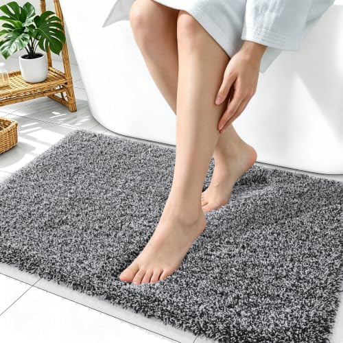 OLANLY Microfiber Bathroom Rugs 36x24, Quick Dry Bath Mat, Black and White