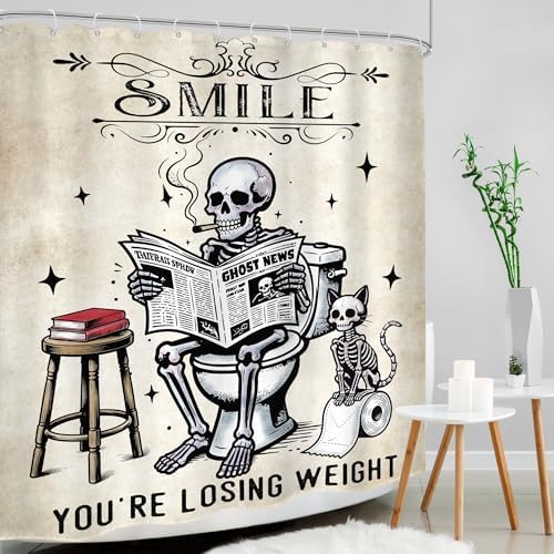 Halloween Skull Spooky Cat Skeleton Gothic Cool Bathroom Shower Curtain Set