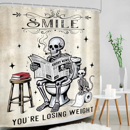 Halloween Skull Spooky Cat Skeleton Gothic Cool Bathroom Shower Curtain Set