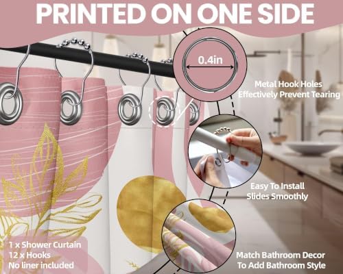 Light Pink and Gold Shower Curtain, 60X72 in, Mid Century Modern Girls