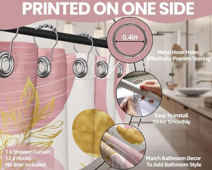 Light Pink and Gold Shower Curtain, 60X72 in, Mid Century Modern Girls