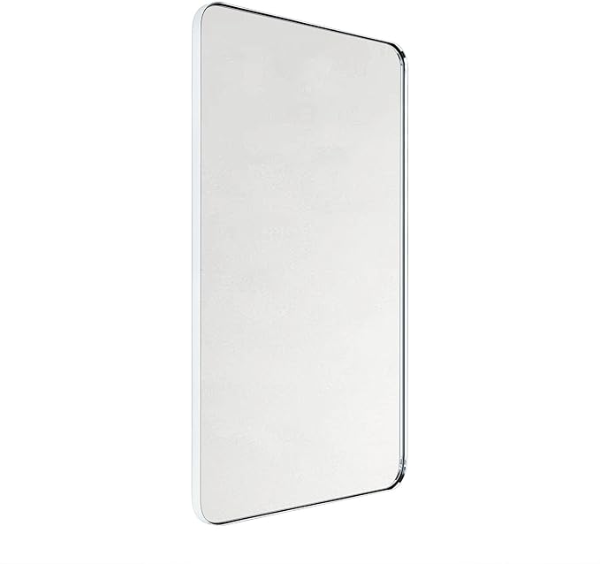 GRACTO 24x40'' Chrome Metal Framed Bathroom Mirror for Wall in Stainless Steel Rounded Rectangular Bathroom Vanity Mirrors Wall Mounted
