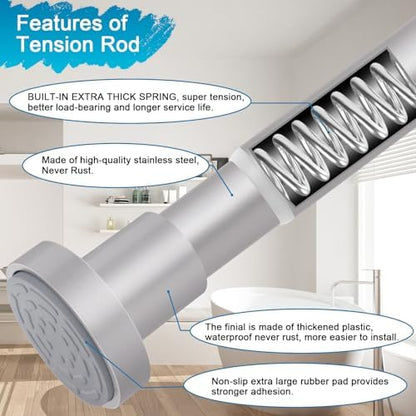 YNL Silver Shower Curtain Rod 32-80 Inch(2.7-6.6ft), Non Slip, Never Rust, No Drill Stainless Steel Spring Tension Shower Rod, Telescoping Curtain Rod for Bathroom Window Living Room