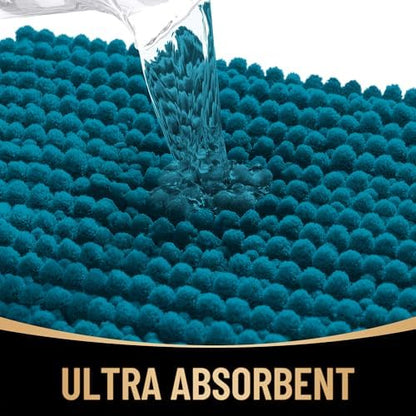 OLANLY Thick Chenille Small Bathroom Rugs Mats 24x16, Peacock Blue