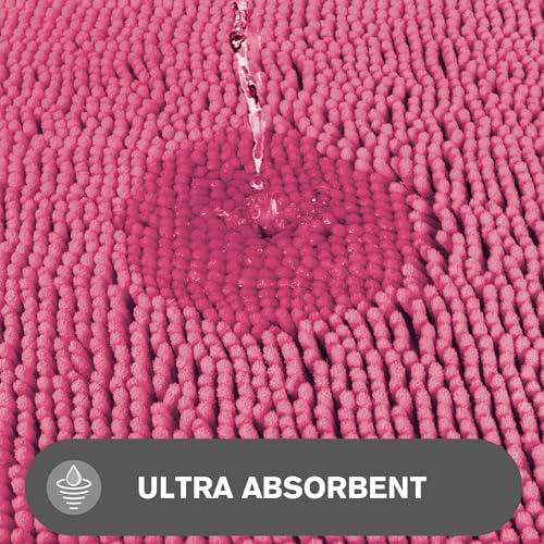 Small Bathroom Rug 12"x18" – Washable and Absorbent Bath Mat, Non Slip, Thick Soft Chenille Bath Rugs for Bathroom, Shower, Sink, Dog mat(Hot Pink)