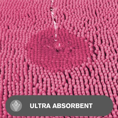 Small Bathroom Rug 12"x18" – Washable and Absorbent Bath Mat, Non Slip, Thick Soft Chenille Bath Rugs for Bathroom, Shower, Sink, Dog mat(Hot Pink)