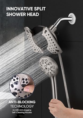 Shower Head with Handheld High Pressure, Rain Shower Head with Fixed Showerhead and 9 Sprays Handheld Shower, Detachable 2-IN-1 Shower head with 59" Rotatable Stainless Steel Hose (Nickel)