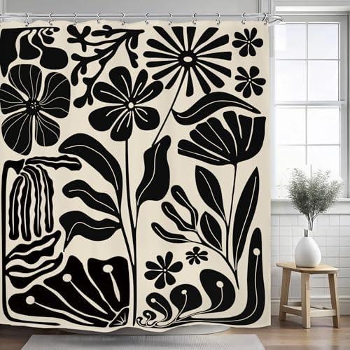 Black Matisse Flower Vintage Abstract Retro Art 70s Modern Shower Curtain