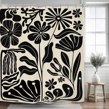 Black Matisse Flower Vintage Abstract Retro Art 70s Modern Shower Curtain