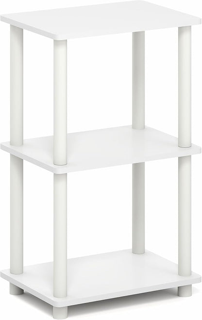 Furinno Turn-N-Tube Storage Shelves, 3-Tier Open Frame Book Shelf, Standing Corner Shelf, Toolless Assembly, Open Shelves, for Organization and Storage, Living Room, Garage, Home Office, White