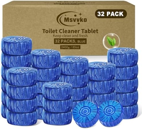 Msvvko Toilet Bowl Cleaner Tablets 32 Packs-85oz, Ultra-Clean Blue Cleaners for Deodorizing & Descaling, Long-Lasting Automatic Toilet Tank Cleaners, Against Tough Stains