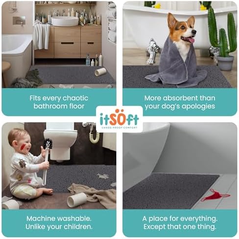 Extra Large Chenille Bath Mats 59"x21", Plush Absorbent Quick Dry, Soft & Machine Washable, Non Slip Carpet for Bathroom, Thick Bathroom Rugs, Shower Restroom Rug Mat, Alfombras De Bano, Bathrugs