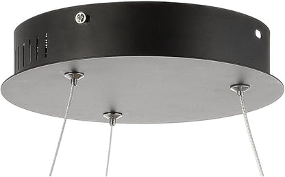 JONATHAN Y 15.75" Matte Black Modern Integrated LED Pendant Light, Dimmable Round Hoop Chandelier for Kitchen Island, Dining Room, Adjustable Height Metal Hanging Light JYL7202A