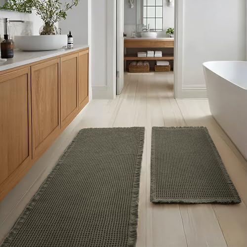 JIUZHEN Set of 2 Waffle Bath Mats Boho Bathroom Runner Rug 20"x32"+24"x60"