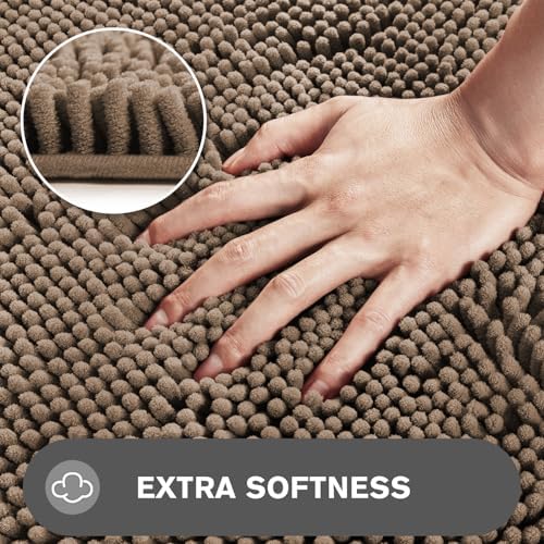 Bathroom Runner Rug 47 x 17 Inch – Long Bath Mat | Absorbent and Washable Thick Chenille Bath Rug Non-Slip Runner Rug for Bathroom, Shower, Sink(Taupe)
