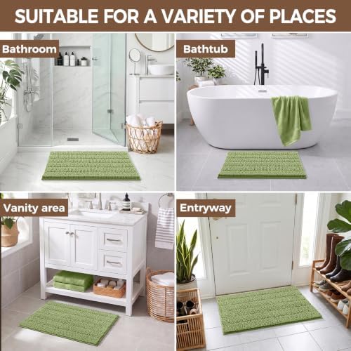 Bcoimo Bath Rug Mat,Sage Chenille High Absorbent Bathroom Mat for Floor Tub