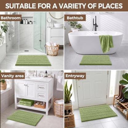 Bcoimo Bath Rug Mat,Sage Chenille High Absorbent Bathroom Mat for Floor Tub