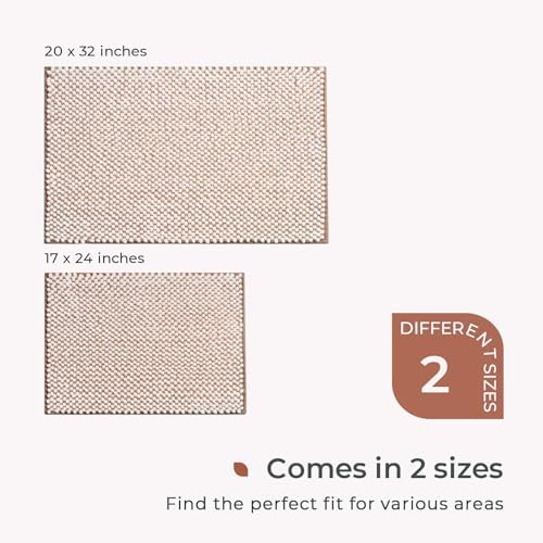 FRESHMINT Chenille Bath Rugs Set 2 Piece, White & Brown, 17"x24"+20"x32"