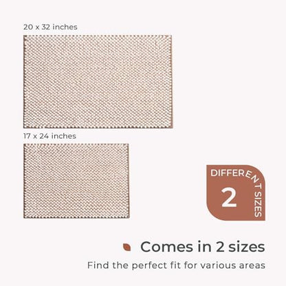 FRESHMINT Chenille Bath Rugs Set 2 Piece, White & Brown, 17"x24"+20"x32"