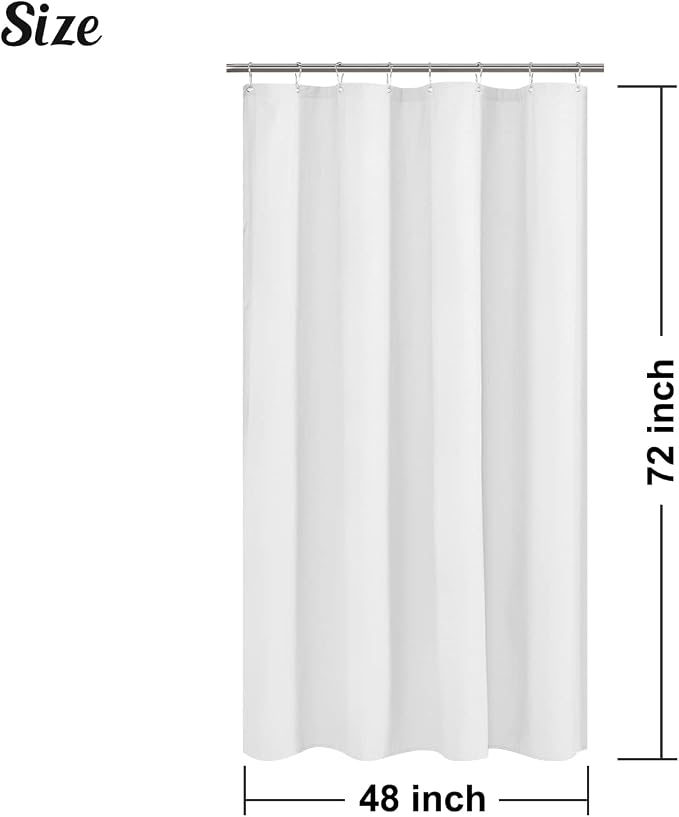 Embossed Microfiber Stall Shower Curtain Liner 48 x 72 inches, Soft Fabric Shower Curtain Washable and Water Repellent,48x72, White