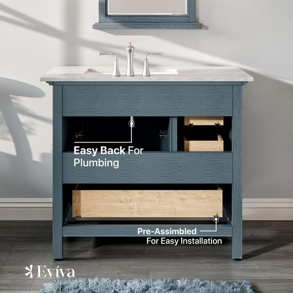 Eviva Britney 36 in. Ash Blue Single Sink Bath Vanity with Carrara Quartz Top and Undermount Porcelain Sink