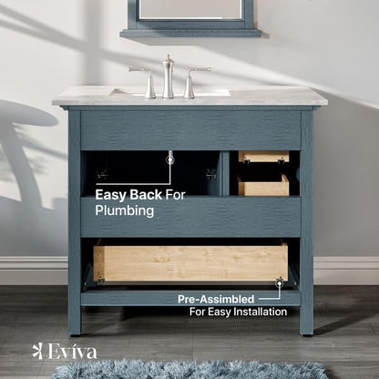 Eviva Britney 36 in. Ash Blue Single Sink Bath Vanity with Carrara Quartz Top and Undermount Porcelain Sink