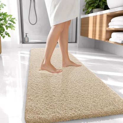 OLANLY Microfiber Bathroom Runner Rugs 47x20, Soft Absorbent Bath Mat, Sand