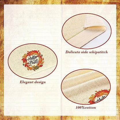 Quera 2 Pack Fall Hand Towels Autumn Pumpkin Thanksgiving Embroidered Premium Luxury Decor Hello Fall Bathroom Decorative Dish Set for Drying Cleaning, Cooking 13.7 "x 29.5"