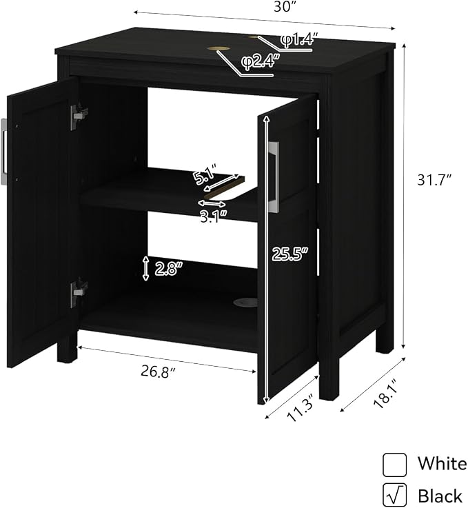 YOURLITE Bathroom Vanity, 30" Modern Black Bathroom Cabinet