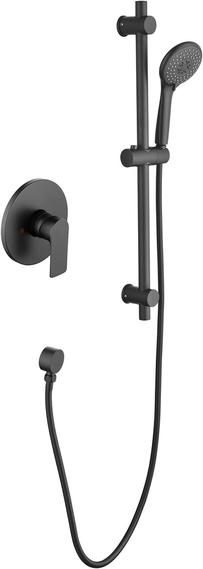 Taplong 26" Shower Slide Bar with 3-Spray Handheld Shower Head, Shower Faucets Sets Complete Wall Mount Shower Valve and Trim Kit with Long Hose and Height Adjustable Spray Holder, Matte Black,06161B