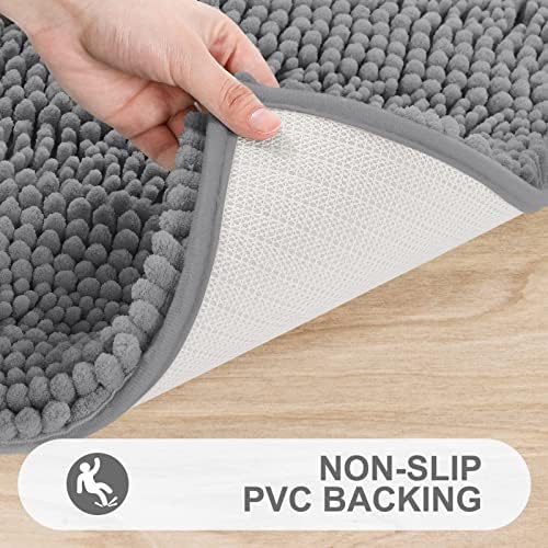 Grandaily Chenille Striped Bathroom Rugs 47x32, Extra Thick and Absorbent Bath Mats, Non-Slip Soft Plush Shaggy Shower Carpet, Machine Wash Dry, Bath Rug for Bathroom, Dark Gray