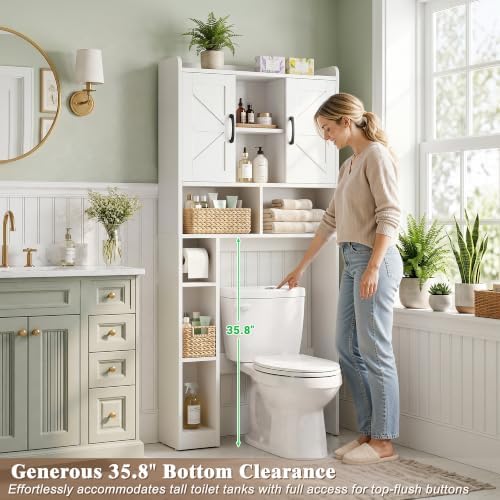 Farmhouse Over The Toilet Storage Cabinet with Barn Door, Reversible Side