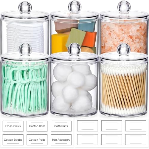 6 Pack Acrylic Qtip Holder Dispenser for Cotton Swabs, Balls, Floss Picks