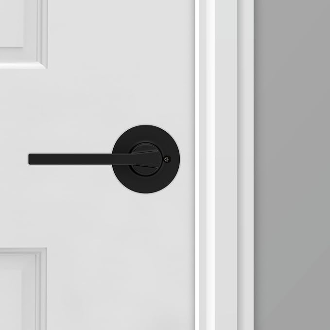 Kwikset Casey Dummy Round Door Handle, Single Sided Lever for Closets, French Double Doors, and Pantry, Matte Black Non-Turning Reversible Interior Push/Pull Lever, with Microban Protection