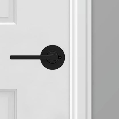 Kwikset Casey Dummy Round Door Handle, Single Sided Lever for Closets, French Double Doors, and Pantry, Matte Black Non-Turning Reversible Interior Push/Pull Lever, with Microban Protection