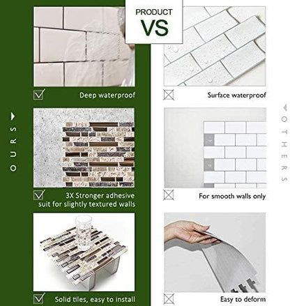 STICKGOO 10-Sheet Peel and Stick Wall Tile, Self-Adhesive Kitchen Backsplash in Sandstone (Thicker Design)