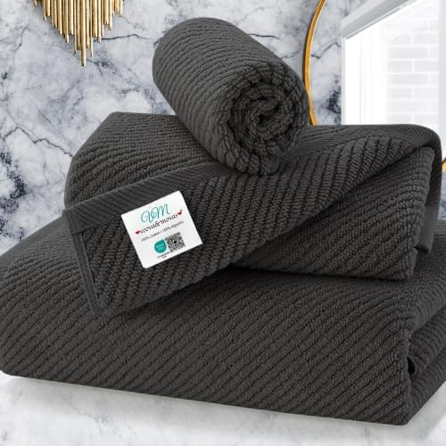 VOOVA & MOVAS 3PC Towel Set, 100% Cotton, Grey