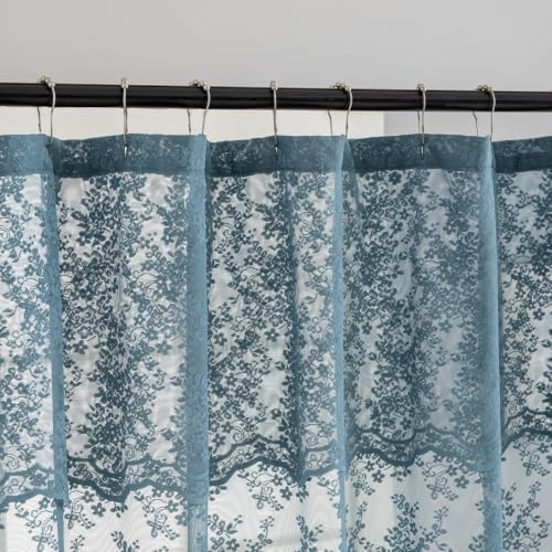 Dusty Blue Lace Shower Curtain with Valance 36x72 for Narrow Stall