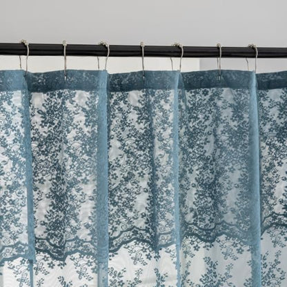 Slate Blue Lace Shower Curtain 72x84 Inch, Extra Long 84 Inches Long