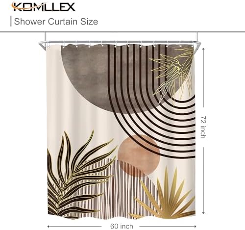 Mid Century Boho Abstract Gray Modern Brown Bathroom Shower Curtain Set
