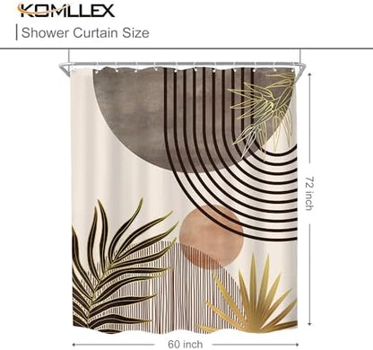 Mid Century Boho Abstract Gray Modern Brown Bathroom Shower Curtain Set