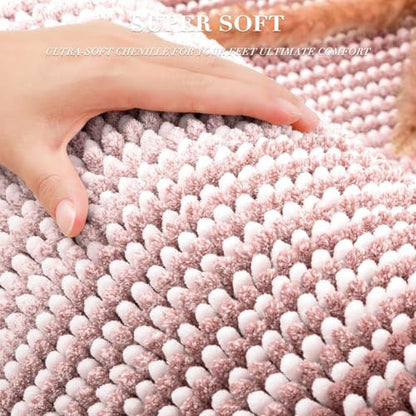 BSICPRO Bathroom Rugs Sets 2 Piece, Non Slip Striped Bath Mats, Mist Pink