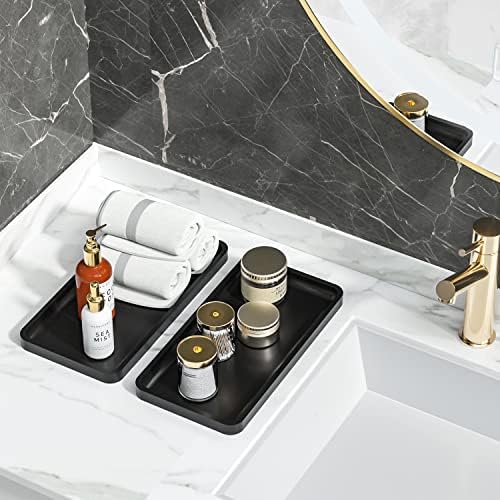 Weenson Bathroom Vanity Trays for Countertop Toiletries Decor Candle Perfume Makeup, Kitchen Tray for Soap Dispenser Spice Salt Oil, Black Tray for Toilet Tank Nightstand Coffee Set of 2