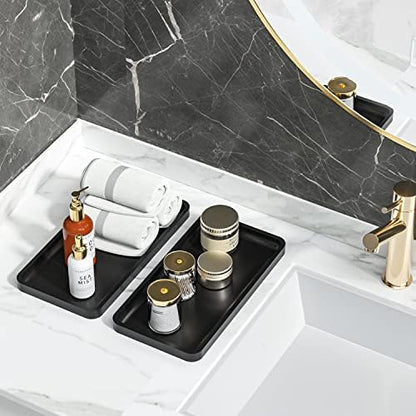Weenson Bathroom Vanity Trays for Countertop Toiletries Decor Candle Perfume Makeup, Kitchen Tray for Soap Dispenser Spice Salt Oil, Black Tray for Toilet Tank Nightstand Coffee Set of 2