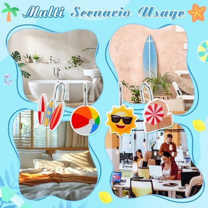 Thyle 12 Pcs Summer Shower Curtain Hooks, Summer Party Resin Ornament Rings Beach Theme Shower Curtain Hooks for Bathroom Bedroom Accessories