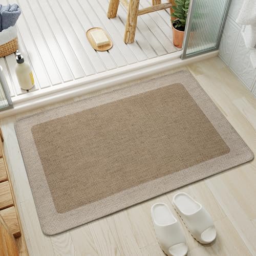 YDKGL Bath Mats for Bathroom, Non Slip Thin Bathroom Rugs, Brown 16x24